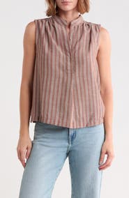 MAX STUDIO Striped Sleeveless Stand Collar Top
