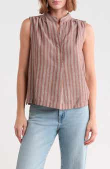 Striped Sleeveless Stand Collar Top