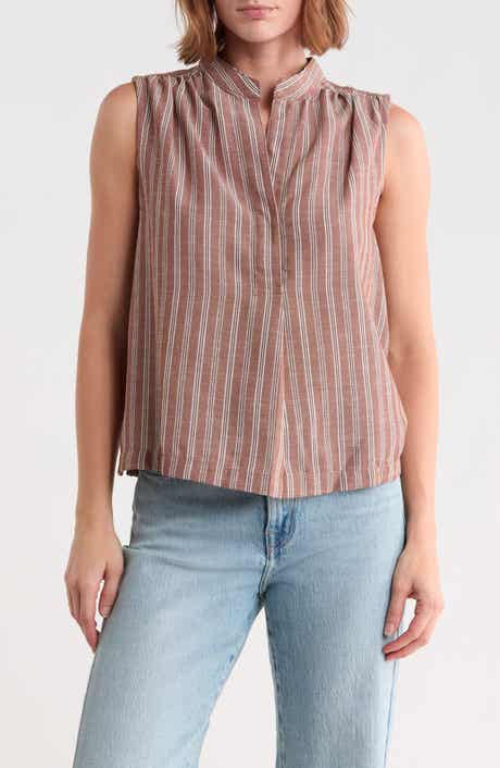 Striped Sleeveless Stand Collar Top