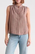 MAX STUDIO Striped Sleeveless Stand Collar Top