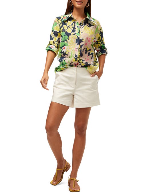 Trina Turk Button Up Swing Top In Floral Green Multi