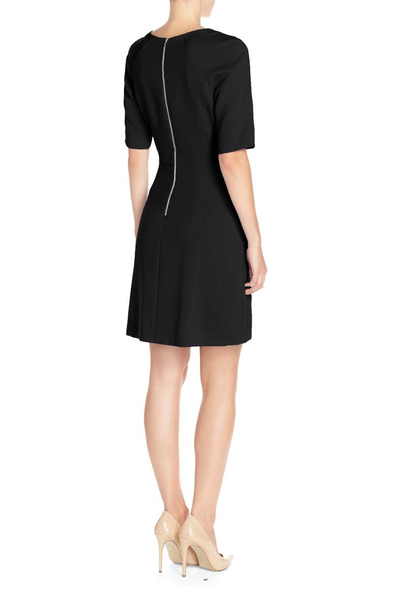 Seamed Crepe A-Line Dress, Alternate, color, BLACK