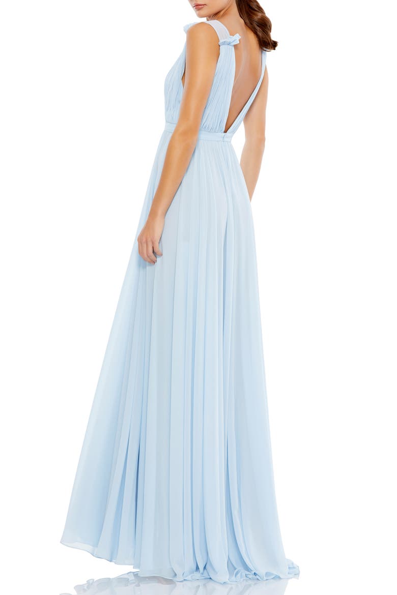 Women's Sleeveless Pleated Chiffon V-Neck Gown, Alternate, color, POWDER BLUE
