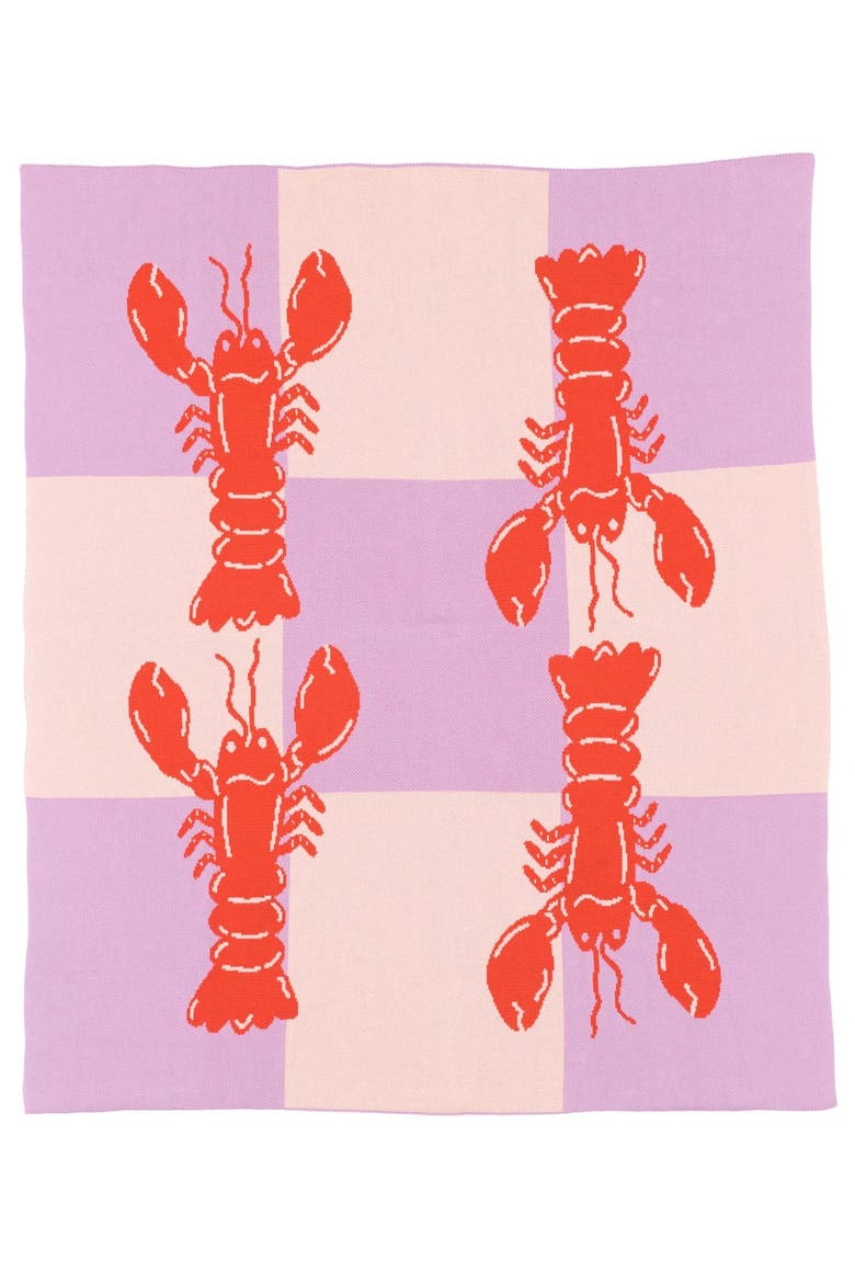Lobster Tile Knit Throw Blanket, Main, color, Mystic