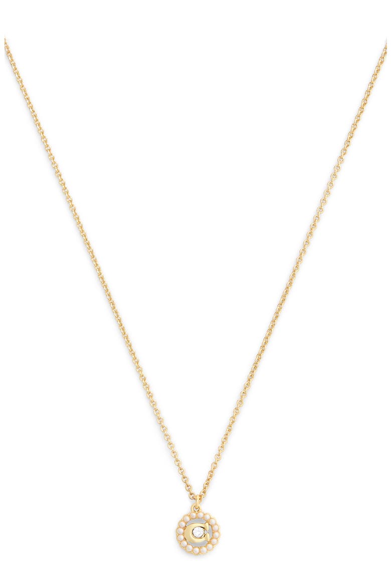 Faux Pearl Logo Pendant Necklace, Main, color, PEARL/ GOLD