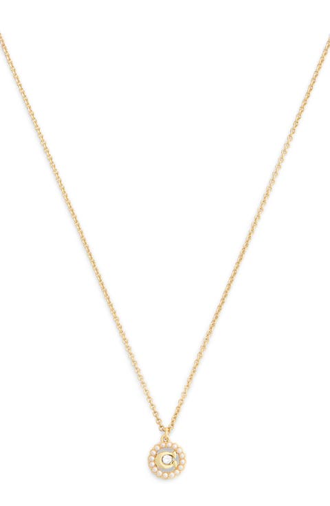 Faux Pearl Logo Pendant Necklace