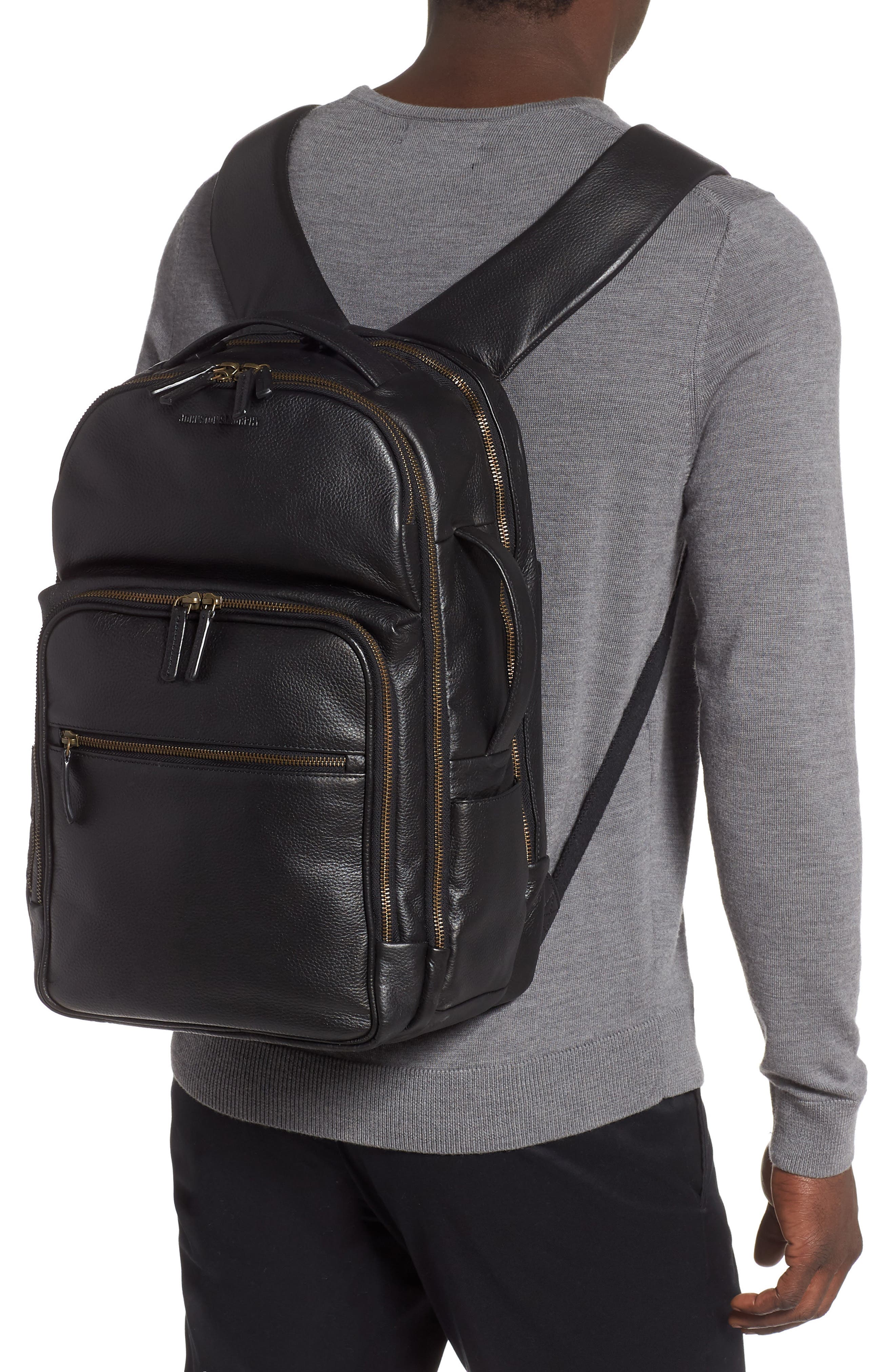 Johnston & Murphy Leather Backpack, Alternate, color, 