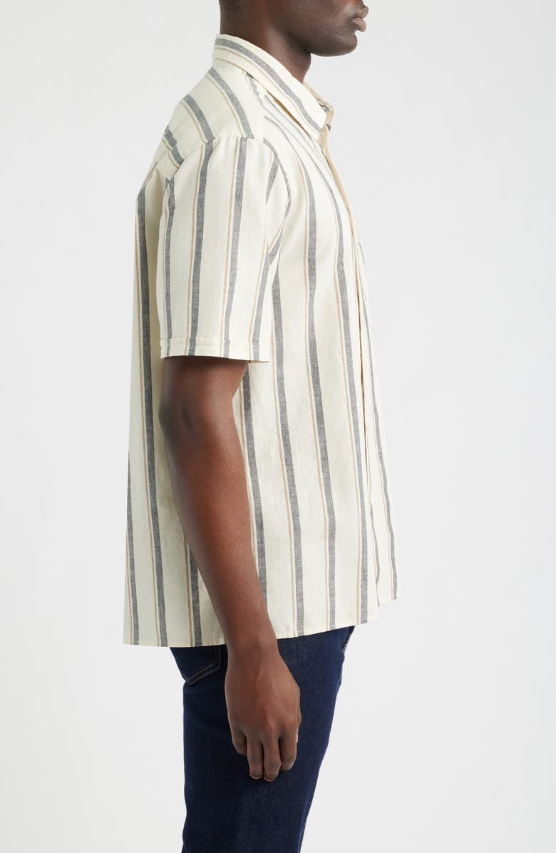 Barbour Barkend Stripe Summer Short Sleeve Cotton & Linen Button-Up Shirt, Alternate, color, Whisper White