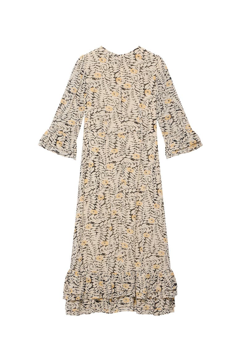 Floral Print Ruffle Midi Dress, Alternate, color, Black