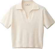 MANGO Short Sleeve Cotton & Wool Polo Sweater