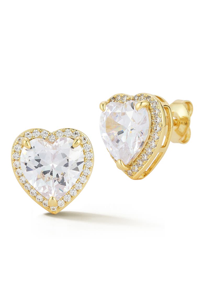 Heart Cubic Zirconia Stud Earrings, Main, color, GOLD