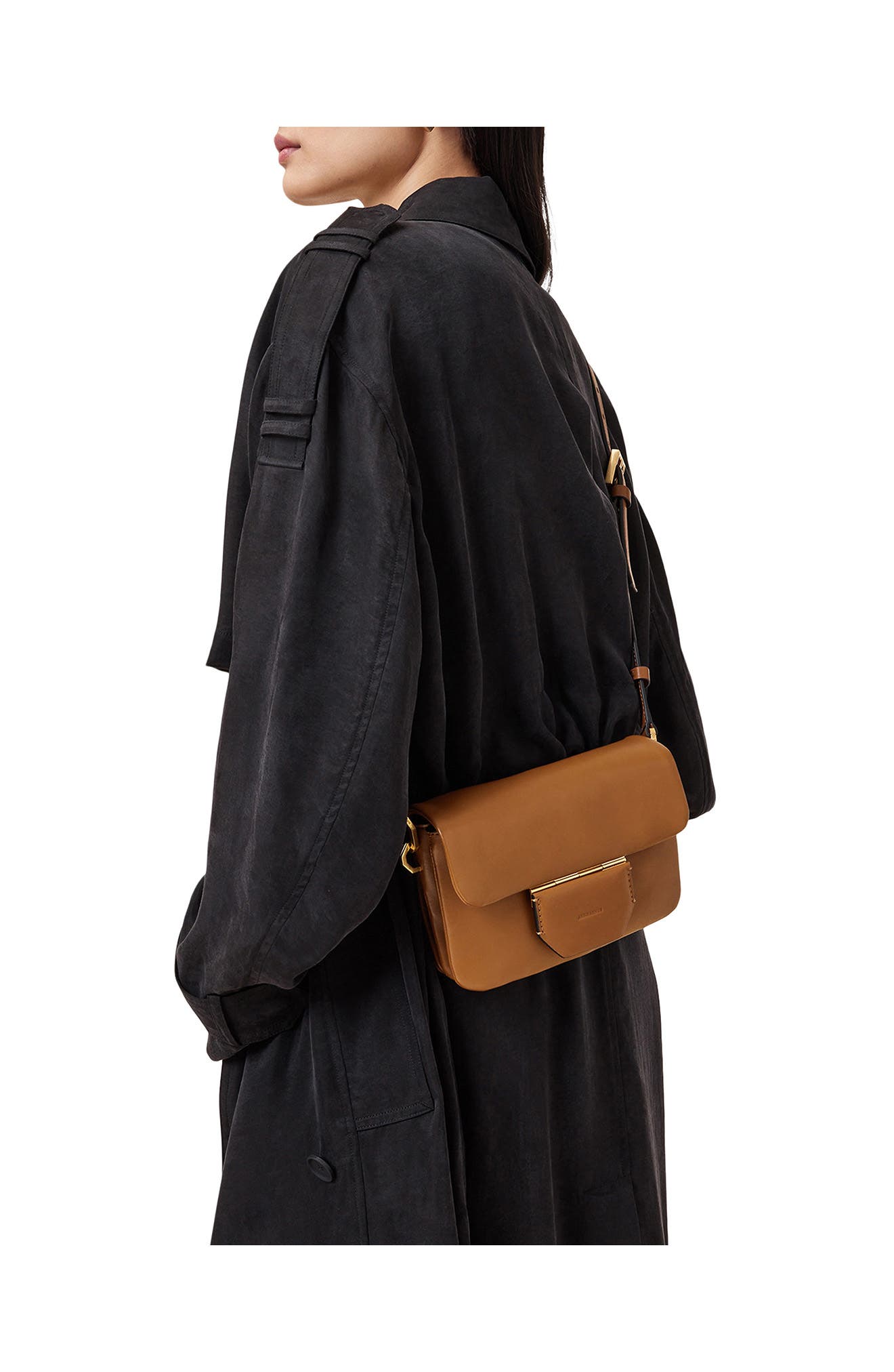 AllSaints Jupiter Leather Crossbody Bag, Alternate, color, Sepia Brown