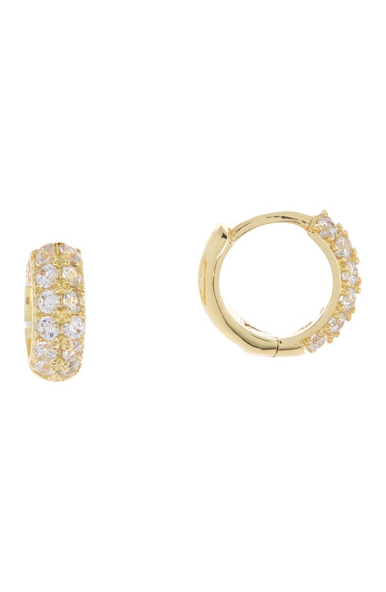 NORDSTROM RACK Double Row Pave CZ 10mm Huggie Hoop Earrings, Main, color, Clear- Gold