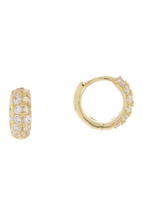 Double Row Pave CZ 10mm Huggie Hoop Earrings
