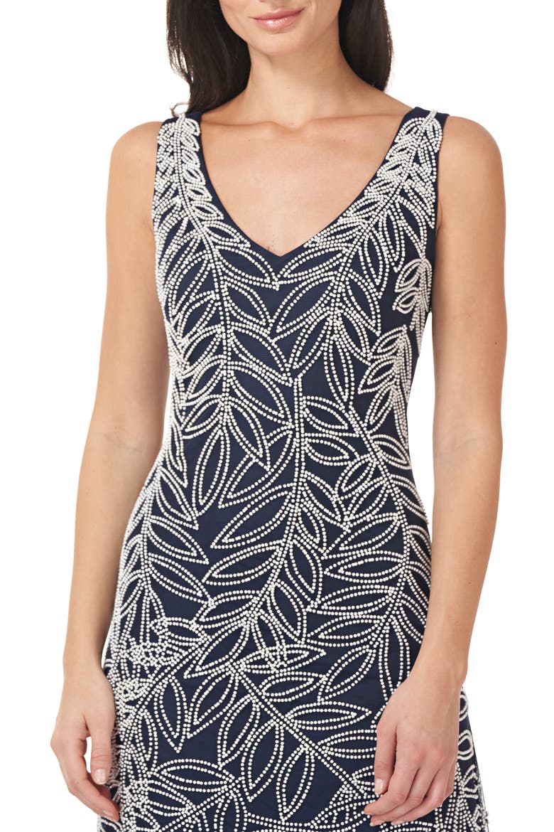 Beaded Sleeveless Midi Dress, Alternate, color, NAVY/ WHITE
