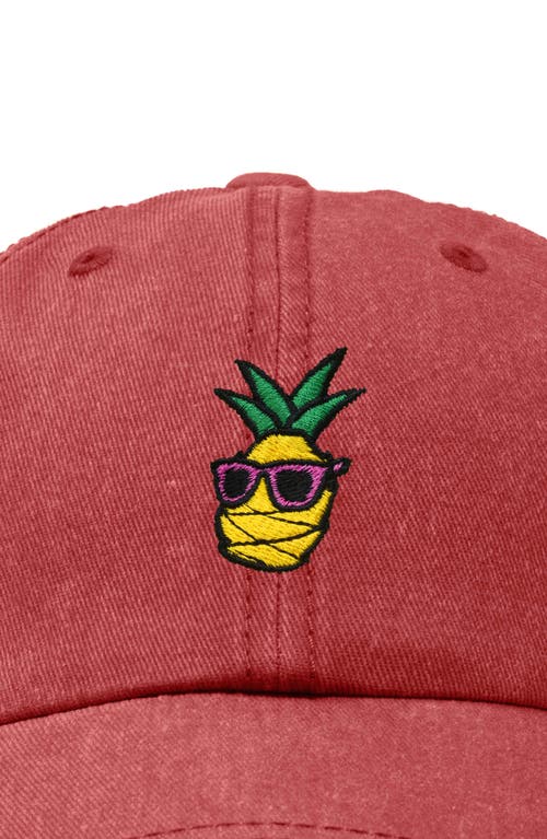Dalix Pineapple Embroidered Dad Hat In Washed Red