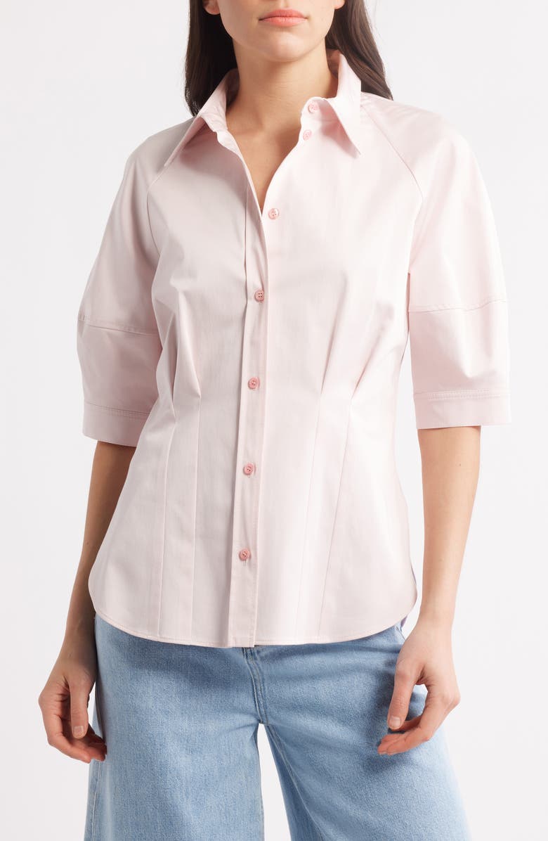 BOSS Belaurena Puff Elbow Sleeve Button-Up Shirt, Main, color, Crystal