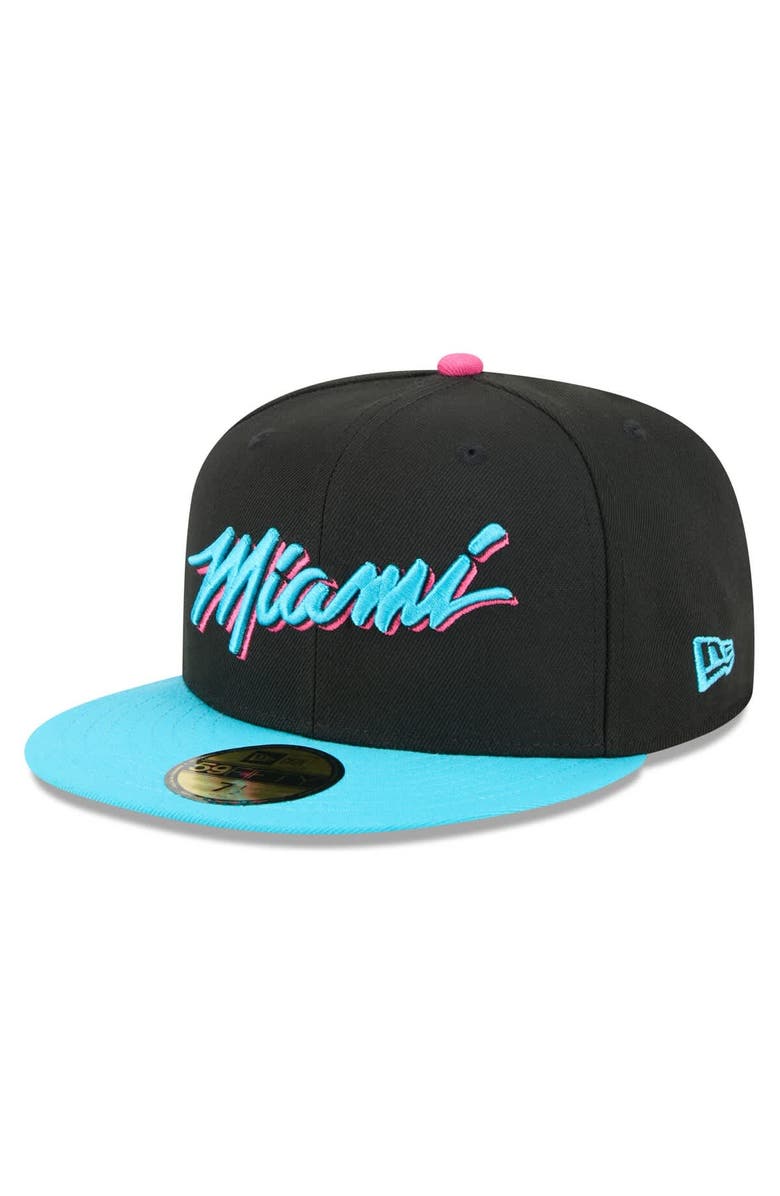 New Era Men's New Era Black/Turquoise Miami Heat 2025/26 City Edition 59FIFTY Fitted Hat, Alternate, color, Black