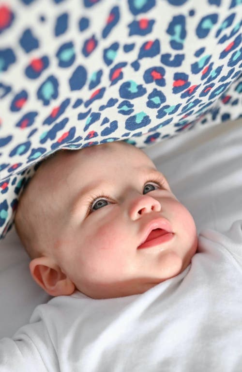Etta Loves Xl Blue Leopard Sensory Organic Cotton Muslin Blanket In Blue Leopard Print