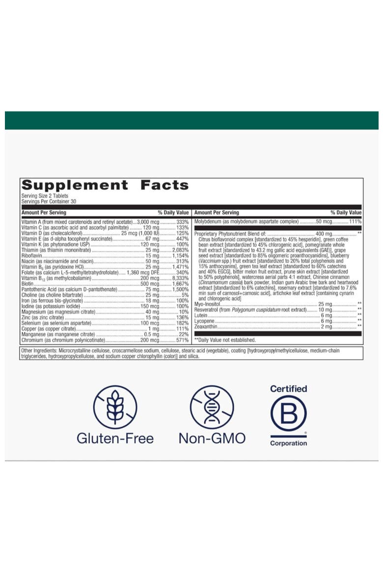 PhytoMulti Daily Multivitamin Supplement with Iron 60 Tablets, Alternate, color, None