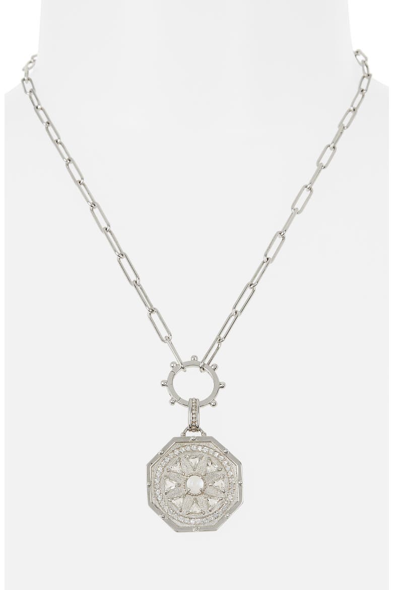 Deco Moonstone Medallion Pendant Necklace, Alternate, color, SILVER