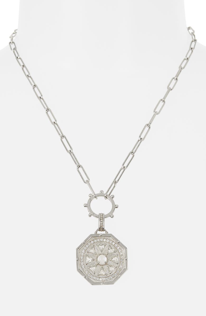 Anzie Deco Moonstone Medallion Pendant Necklace, Alternate, color, Silver