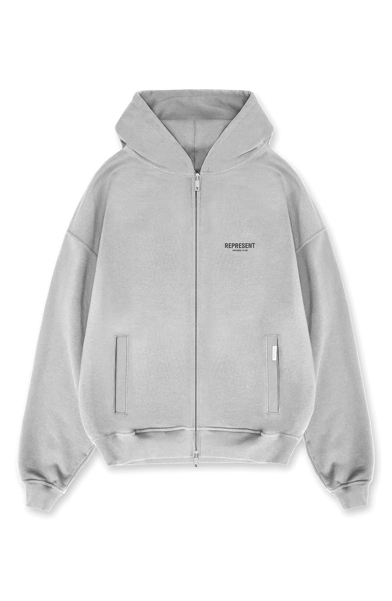 Represent Owners' Club Script Graphic Zip Hoodie, Alternate, color, Ash Grey