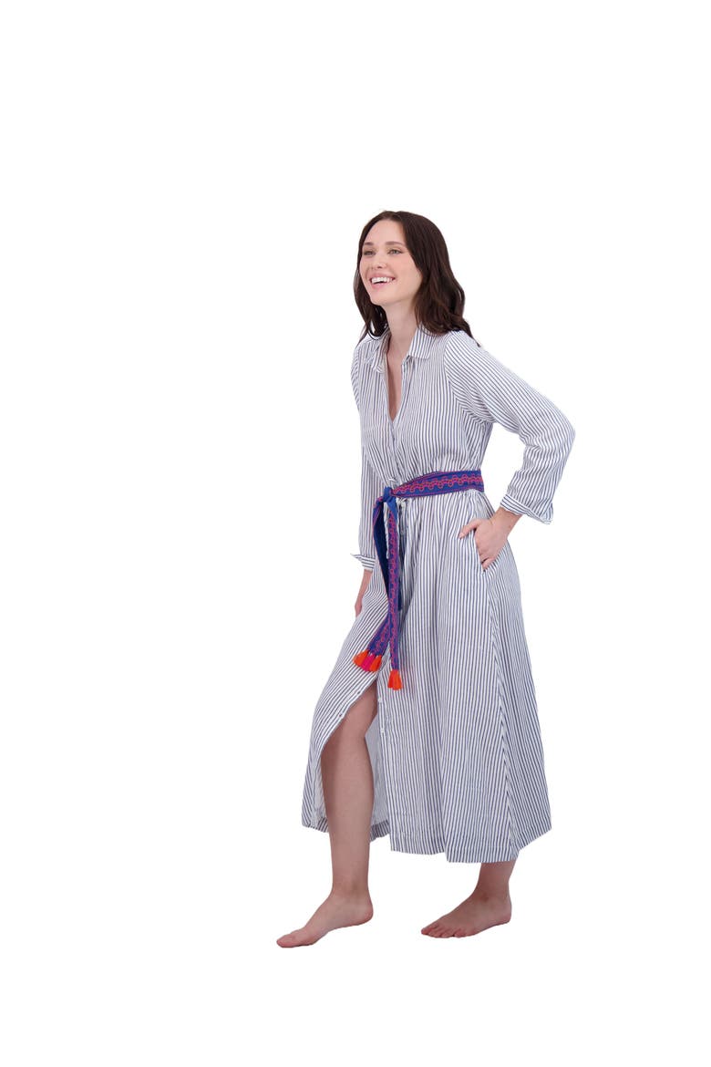 Anais Women's Button Front Shirtdress Marine Stripe, Alternate, color, Blue