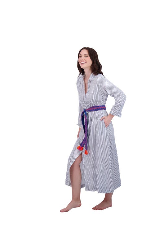 Mer St. Barth Button Front Shirtdress Marine Stripe In Blue