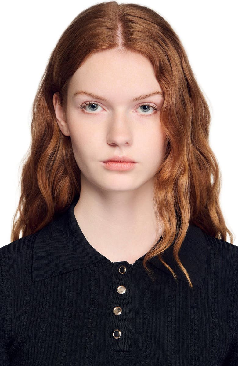 SANDRO Knit polo shirt, Alternate, color, Black