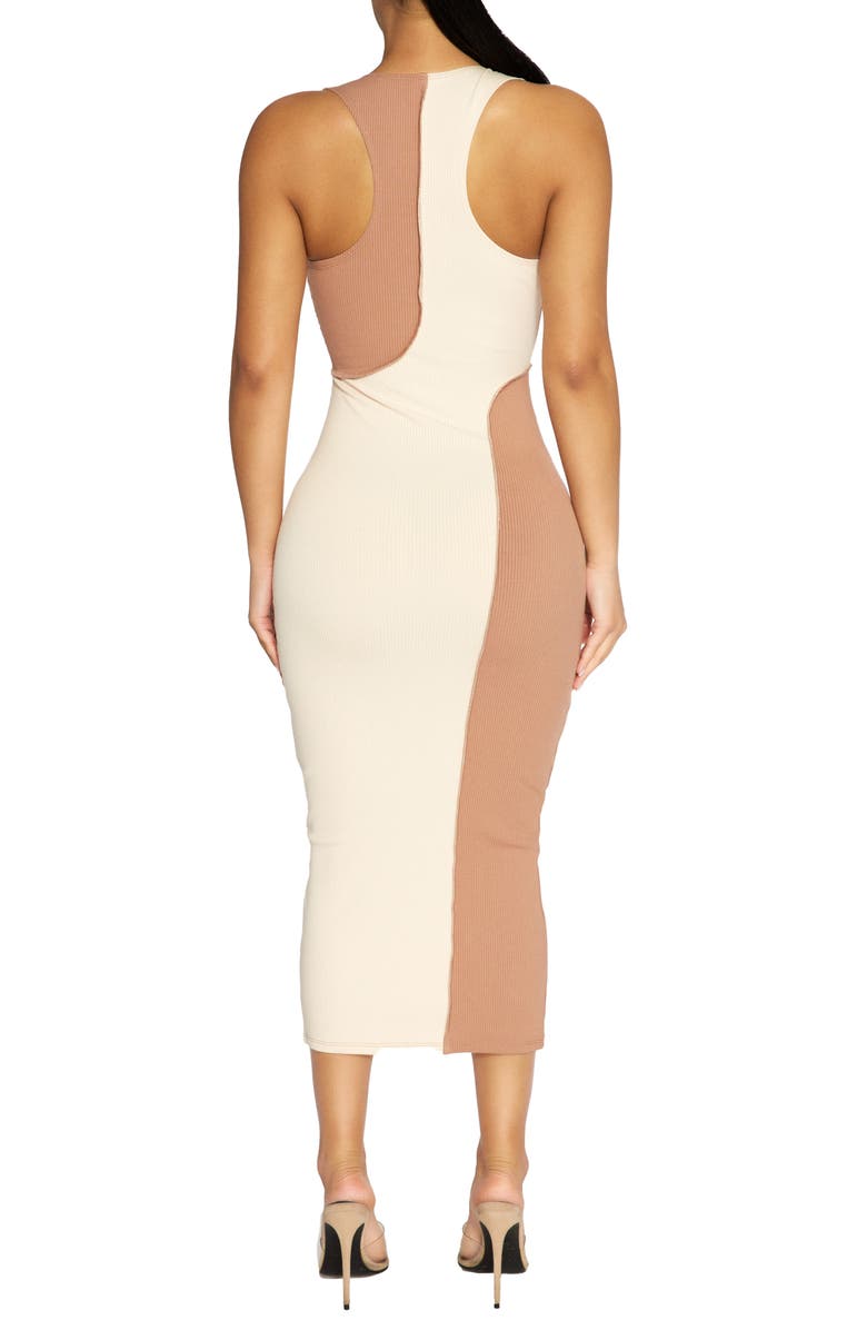 Naked Wardrobe Rib Colorblock Racerback Midi Dress, Alternate, color, 