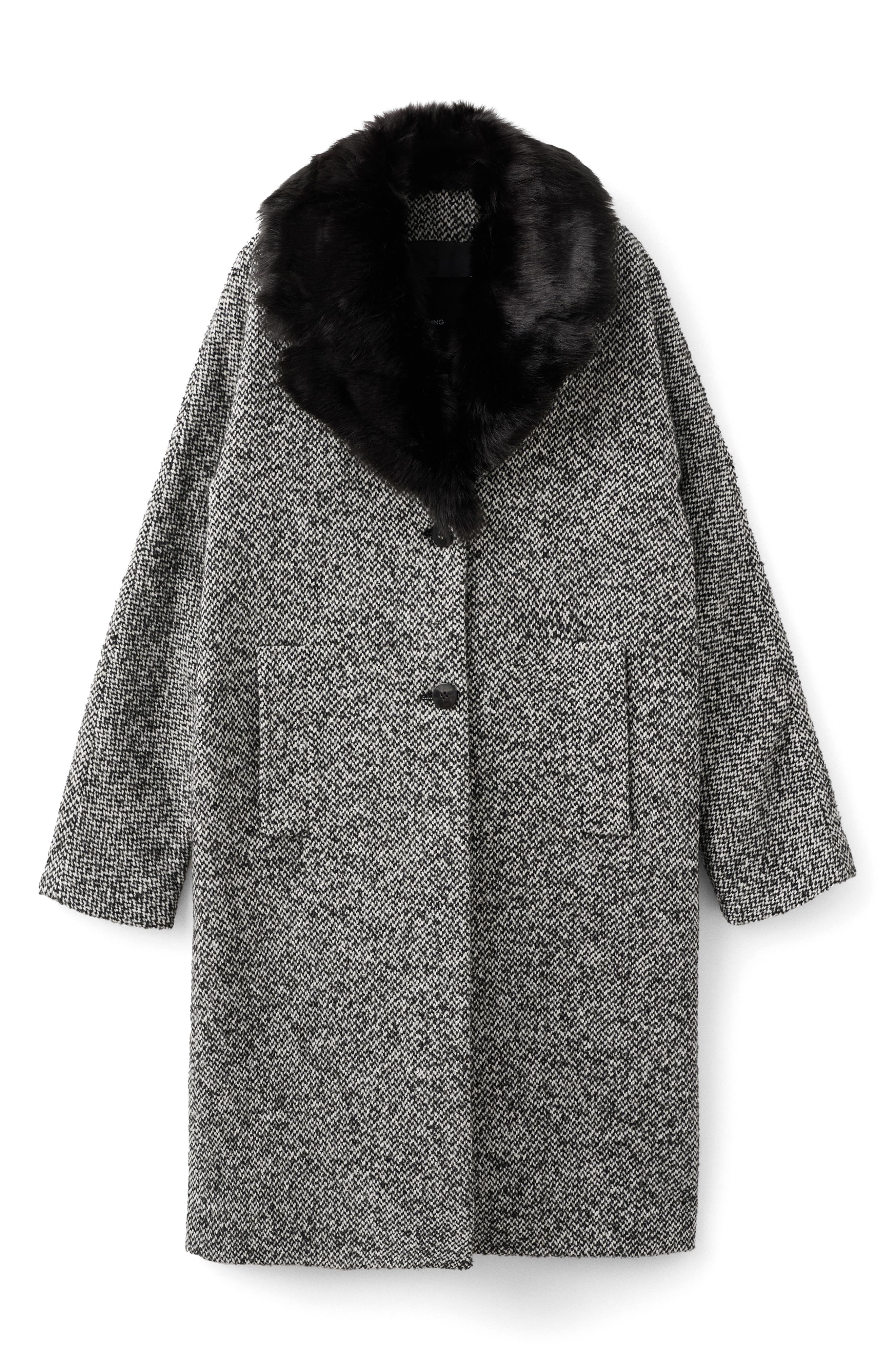 MANGO Mottled Coat with Faux Fur Collar