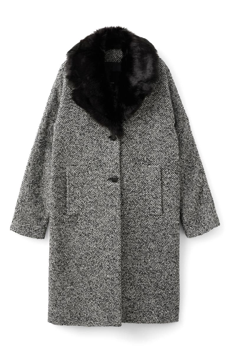 MANGO Mottled Coat with Faux Fur Collar, Main, color, Grey Black