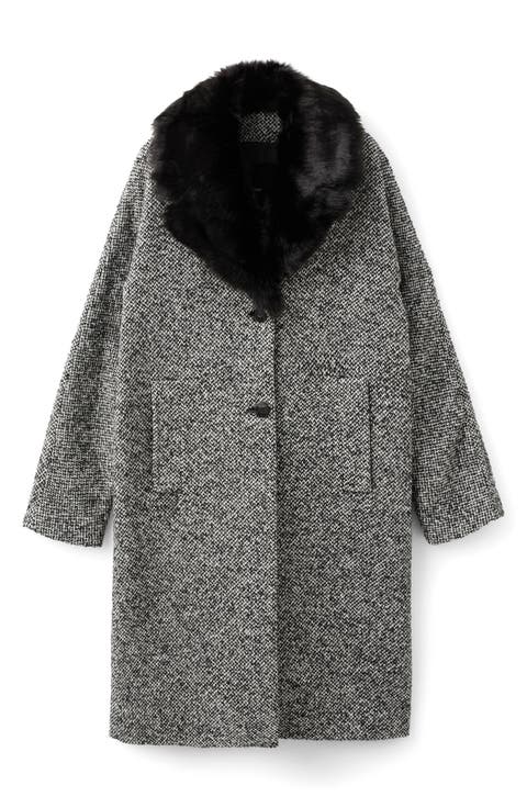 Mottled Coat with Faux Fur Collar