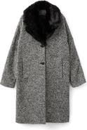 MANGO Mottled Coat with Faux Fur Collar