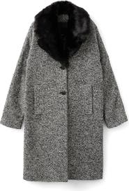 MANGO Mottled Coat with Faux Fur Collar