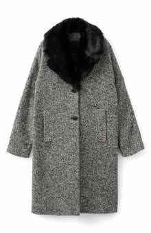MANGO Mottled Coat with Faux Fur Collar