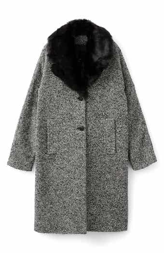 MANGO Mottled Coat with Faux Fur Collar