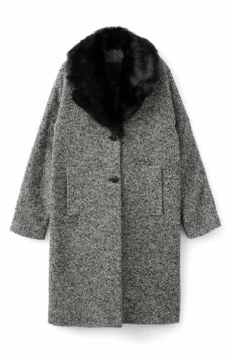 MANGO Mottled Coat with Faux Fur Collar