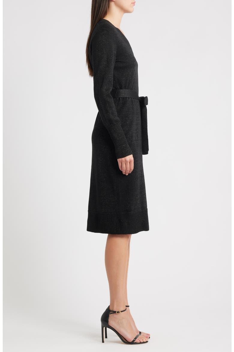 Russel Metallic Long Sleeve Sweater Dress, Alternate, color, BLACK