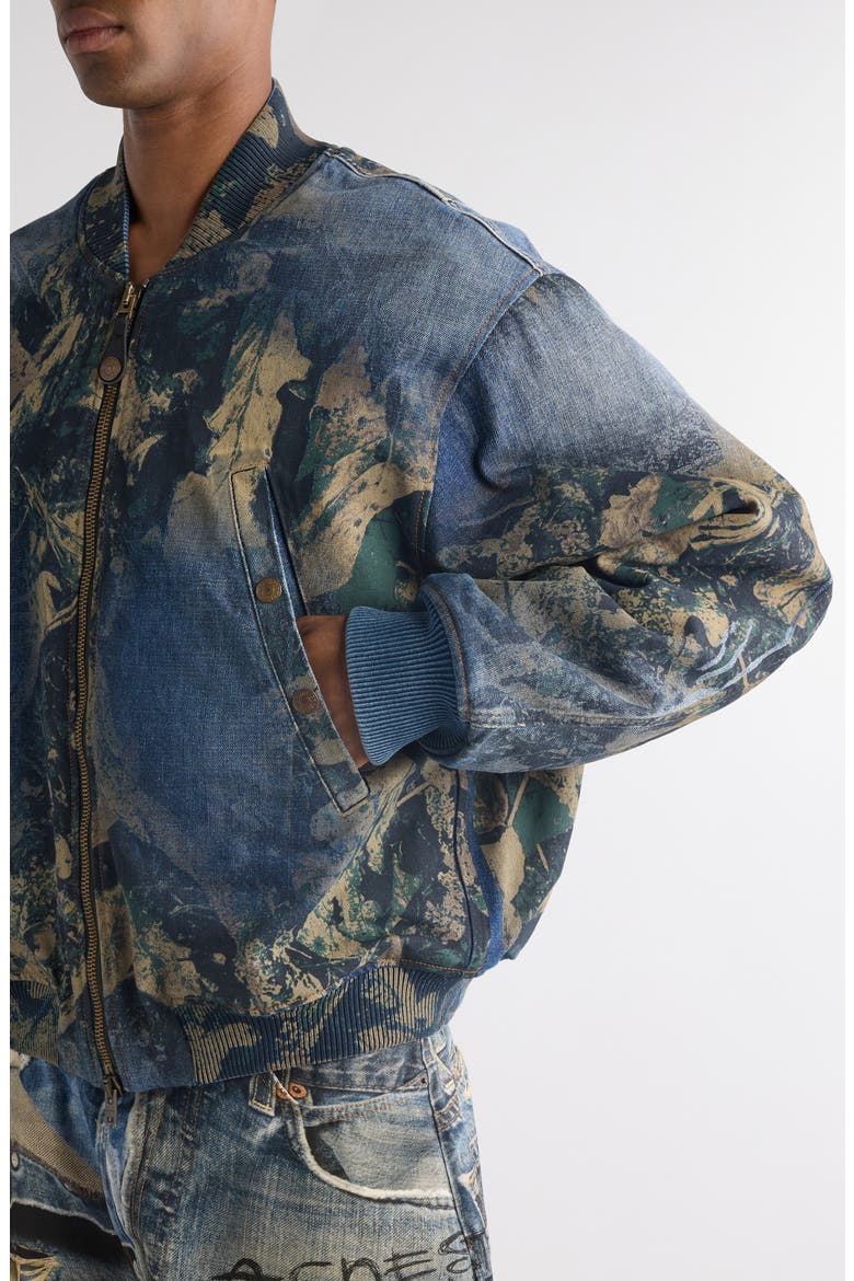 Print Denim Bomber Jacket, Alternate, color, BLUE MULTI