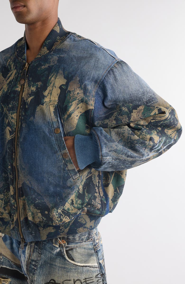 Acne Studios Print Denim Bomber Jacket, Alternate, color,