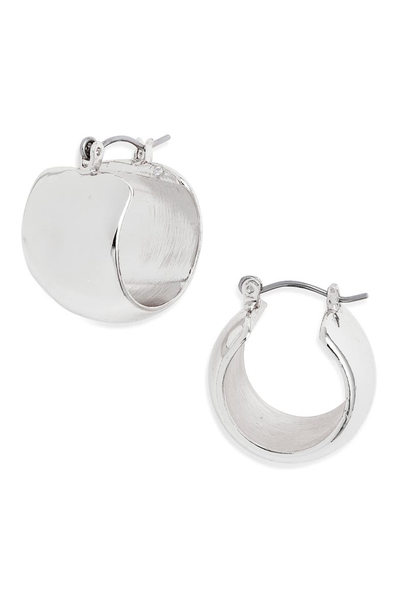 Wide Huggie Hoop Earrings, Main, color, SILVER