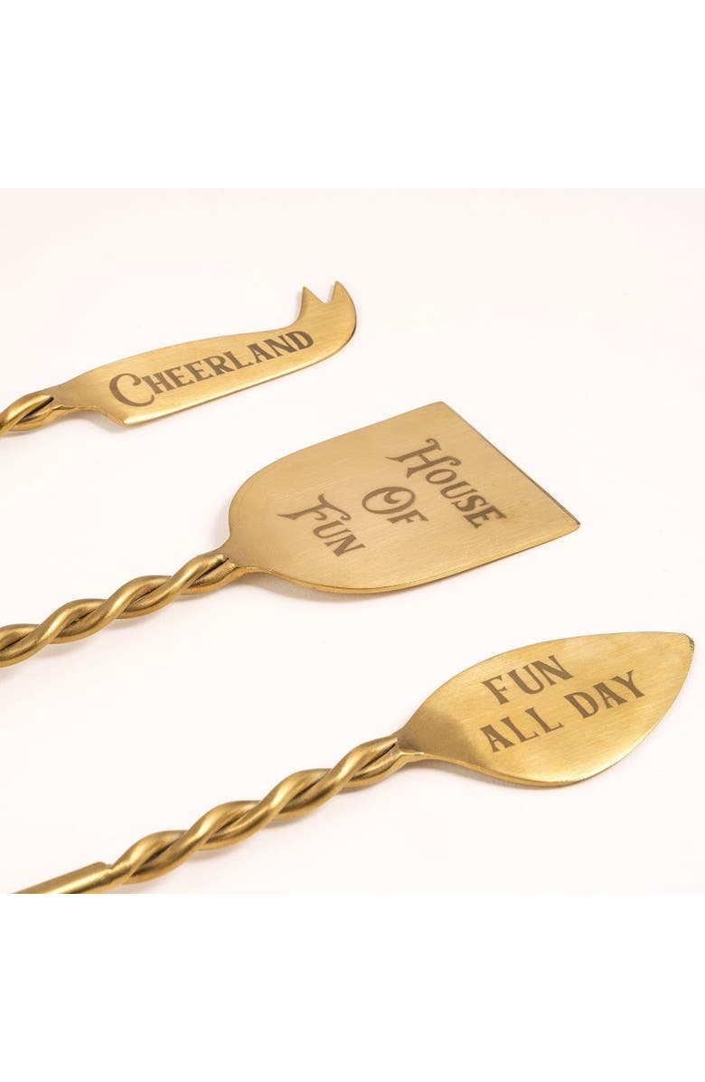 Zsa Zsa Zsu Rampur Set Of 3 Steel Cheese Serving Cheerland, Alternate, color, Gold
