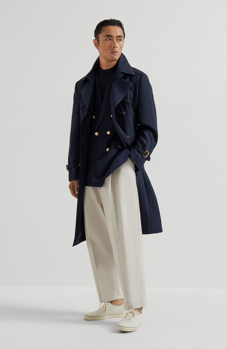 Brunello Cucinelli Chalk stripe trench, Alternate, color, Blue
