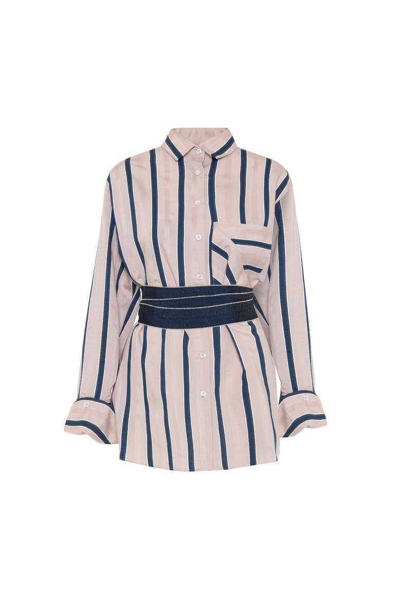 Ismene Side Button Boyfriend Stripe Shirt, Alternate, color, Eclipse Nude Stripe