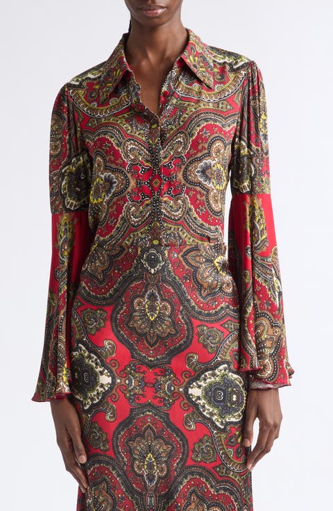 Willa Fitted Button Up Top with Bell Sleeves