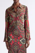 ALICE + OLIVIA Willa Fitted Button Up Top with Bell Sleeves