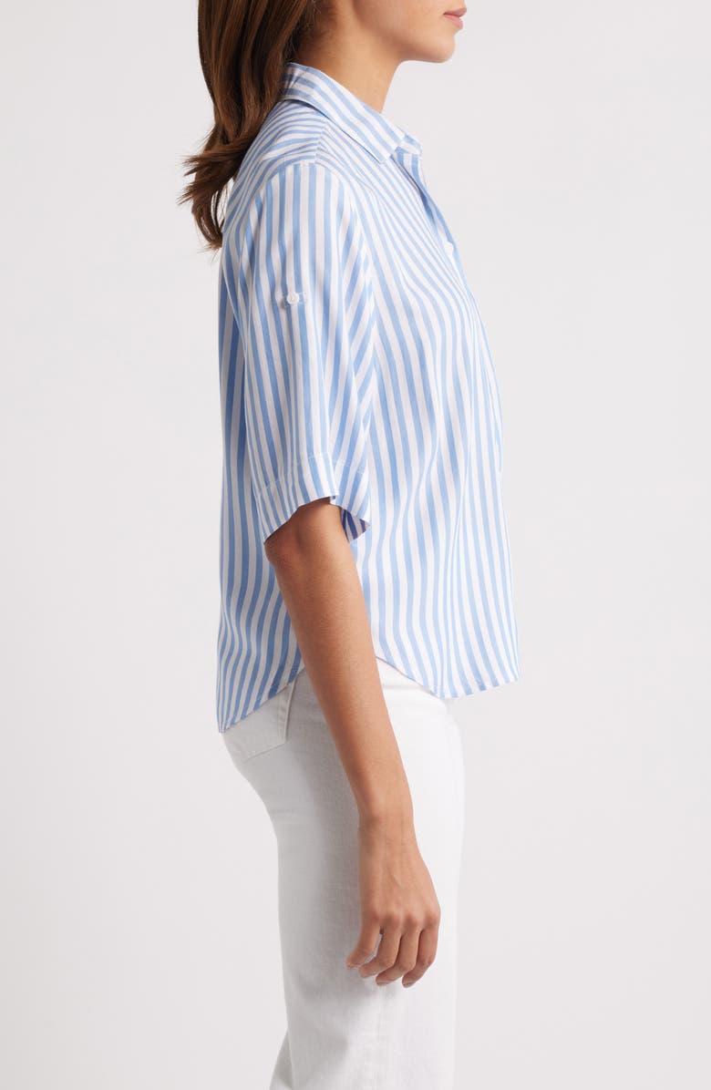beachlunchlounge Murphy Stripe Button-Up Shirt, Alternate, color, Blue Poppy