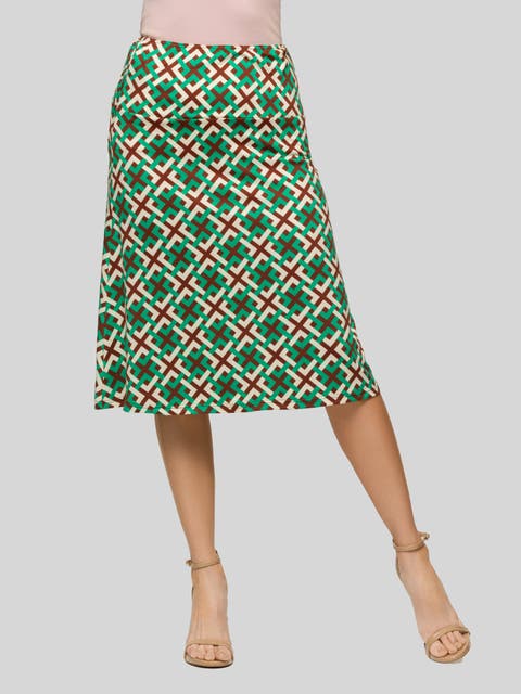 Geometric Print Comfortable Elastic Waist Knee Length Skirt